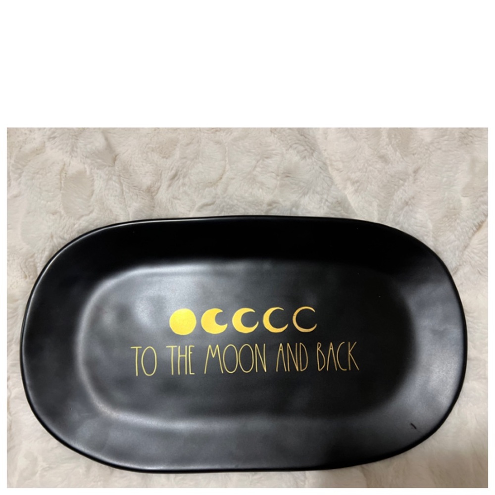 NEW Rae Dunn To The Moon And Back Black Platter Moon Phases Gold Lettering